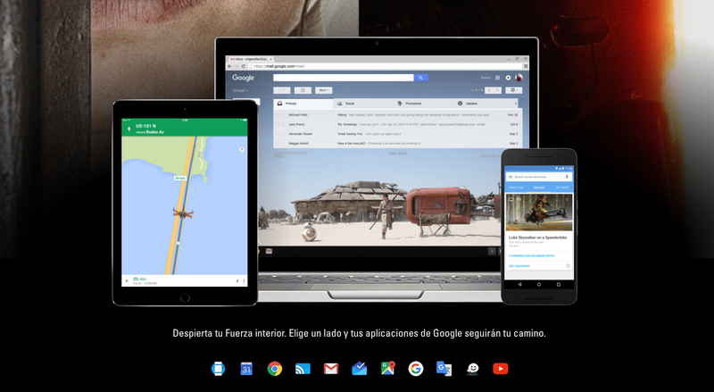 Illustration for article titled Elige lado de la Fuerza con las skins para los servicios de Google de Star Wars